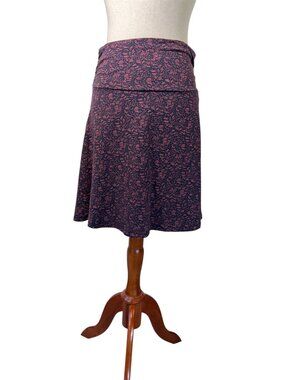 Toad & Co Chaka Skirt Small Pull On Organic Cotton Floral Navy Pink Purple Tones